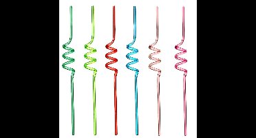 5Five Herbruikbare gekleurde drinkrietjes - 6x stuks - kunststof - 24,5 cm - Milieuvriendelijk