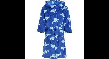 Badjas/ochtendjas met haaien print - blauw - voor jongens - polyester badstof - met capuchon