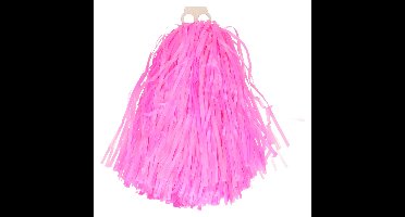 Cheerballs/pompoms - 1x - roze - met franjes en ring handgreep - 28 cm