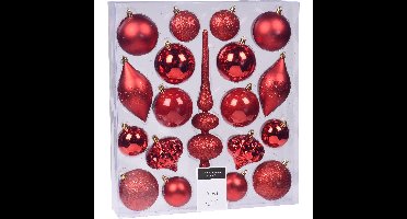 Christmas Decoration Kerstballenpakket - 19 delig - rood - kunststof - inclusief piek