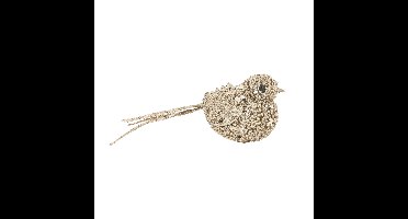 Cosy & Trendy Decoratievogels op clip - kerstboom -glitter champagne - 12 cm