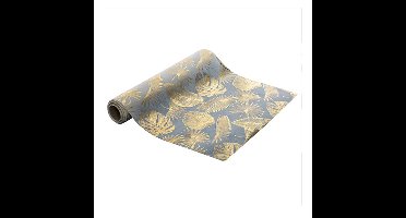 Decoratie stof/tafelloper - wit/goud - bladeren -500 x 28 cm - polyester