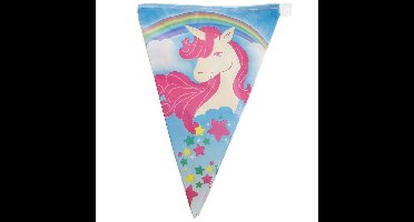 Eenhoorn thema vlaggetjes slinger/vlaggenlijn - roze - 5 meter - 10 puntvlaggetjes - Feestartikelen
