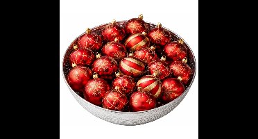 Feeric Christmas Kerstballen - 25x st - rood - goud - D6 cm - kunststof - kerstversiering