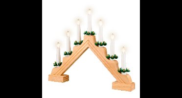 Kaarsenbrug - naturel - hout - met LED verlichting - 7 led lampjes - 4,8 x 39,5 x 32 cm