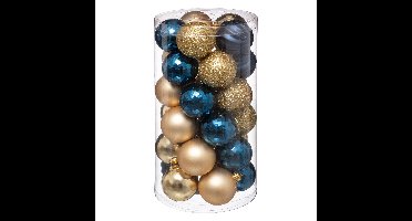 Kerstballen - 30x st - blauw/champagne - D6 cm - kunststof - kerstversiering