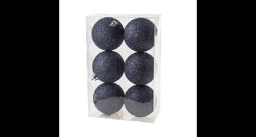 Kerstballen - 6x st - donkerblauw - glitters - D8 cm - kunststof - kerstversiering