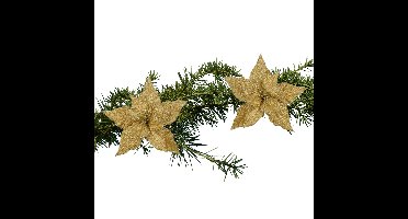 Kerstboom bloemen op clip - 2x stuks - goud - 18 cm - polyester fluweel - kerstster