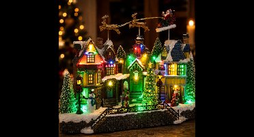 Kerstdorp kerst tafereel - huis - met led verlichting - muziek en beweging