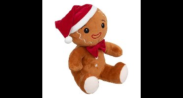 Knuffel peperkoekmannetje - bruin - met kerstmuts - 25 cm - pluche - kerstknuffel