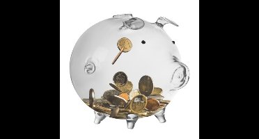 Ruhhy Spaarvarken spaarpot - glas - transparant - sparen - H12 x H18 cm
