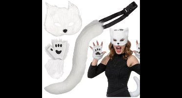 Ruhhy Vossen verkleed kostuum - 4-delig - wit - masker / staart / pootjes - kvos verkleedset