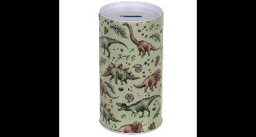 Spaarpot blik dinoaurus thema - groen - leren sparen - D8 x 16 cm - met geluid