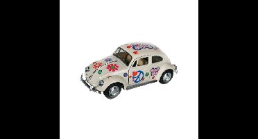 Volkswagen Kever Modelauto - Wit - 12 cm - Metaal - Flower Power Edition