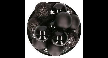 10x stuks kunststof kerstballen zwart 6 cm