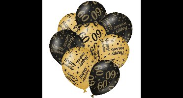 24x stuks leeftijd verjaardag ballonnen 60 jaar en happy birthday zwart/goud