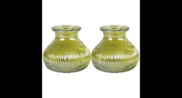 2x stuks Bloemenvaas - geel/transparant glas - H12 x D15 cm