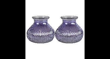 2x Stuks Bloemenvaas - paars/transparant glas - H12 x D15 cm