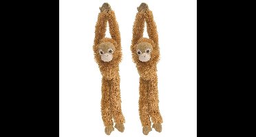 2x stuks pluche hangende bruine Orang Oetan aap/apen knuffel 51 cm