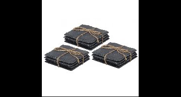48x stuks leisteen onderzetters - vierkant - antraciet - 10 cm