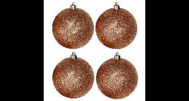 4x Kerstballen - koper - glitter - 10 cm - kunststof