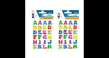 4x Stickervelletjes met 96x stuks plak letters A-Z gekleurde letters met gezichtjes 28 mm