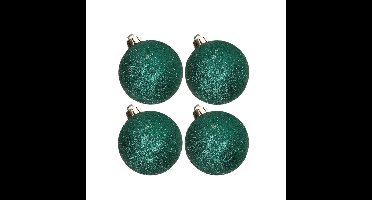 4x stuks kunststof glitter kerstballen donkergroen 10 cm