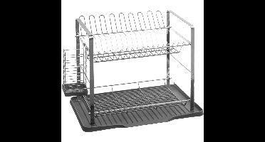 5Five Luxe afdruiprek/afwasrek - 2-laags - lekbak - verwijderbare bestekbak - grijs - 50 x 30 x 34cm