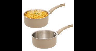 5Five steelpan Paris - 2x - D18 cm - RVS - aluminium - beige/zilver - pannen
