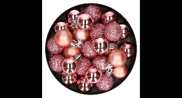 60x stuks kleine kerstballen 3 cm roze kunststof mat/glans/glitter
