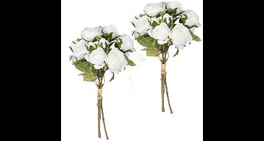 Atmosphera kunstbloemen 2 boeketten 14 witte rozen 40 cm