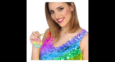 Atosa Hippie ketting - groot - gekleurd - vredesteken