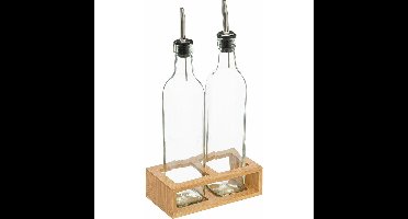 Azijn/Olie flessen tafelset - glas/bamboe - transparant - olijfolieflessen