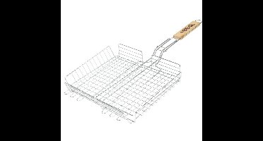 BBQ/barbecue rooster - grill mand - metaal/hout - 57 x 33 x 6 cm