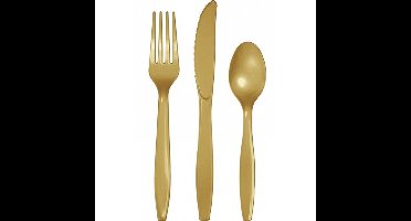 Bestek kunststof - goud - 72x delig - herbruikbaar - bbq/verjaardag - mes/vork/lepel