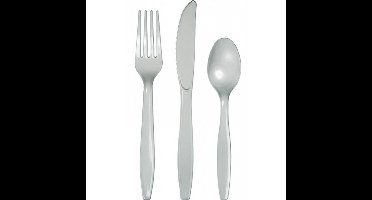 Bestek kunststof - zilver - 96x delig - herbruikbaar - bbq/verjaardag - mes/vork/lepel