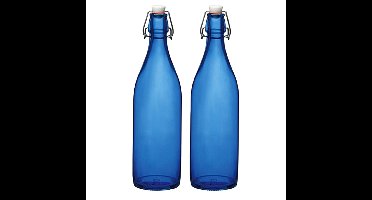Bormioli rocco waterfles met beugeldop - 2x stuks - blauw transparant - 1000 ml - Giara home deco fl