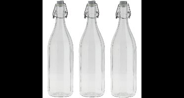 Bormioli rocco waterfles met beugeldop - 3x - helder transparant - 1000 ml - Giara home deco fles