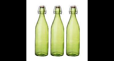 Bormioli rocco waterfles met beugeldop - 4x stuks - groen transparant - 1000 ml - Giara home deco fl