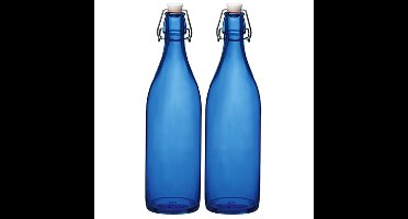 Bormioli rocco waterfles met beugeldop - Set van 2x stuks - blauw transparant - 1000 ml - Giara home