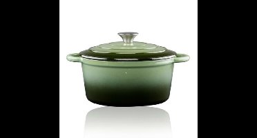 Braadpan/stoofpan - gietijzer/emaille - 3,8 liter - D24 cm - groen - voor stoofpotten/stoofvlees