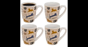 Cadeau mokken katten / poezen - 4x - 350 ml - 12 x 11 cm - katten liefhebber - verjaardag