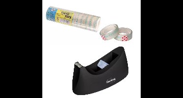 Centrum Plakbandhouder - zwart - 12x plakbandrol - transparant - 12 mm x 10 m