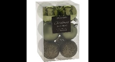 Christmas Decoration Kerstballen - 12x mix groen tinten - kunststof - 6 cm