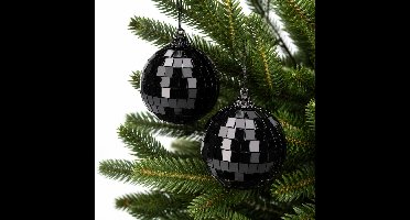 Christmas Decorations Disco kerstbal - 6x - zwart - 6 cm - kunststof en glas - discobol - spiegel