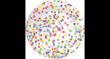 Confetti thema feest borden van karton - 8x stuks - D23 cm - Kinderfeestje/kinderverjaardag