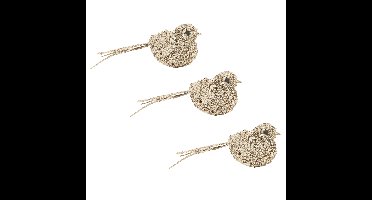 Cosy & Trendy Decoratievogels op clip - 8x stuks - kerstboom -glitter champagne - 12 cm