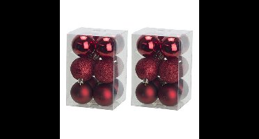 Cosy & Trendy Kerstballen - 24x stuks - donkerrood - kunststof - 6 cm