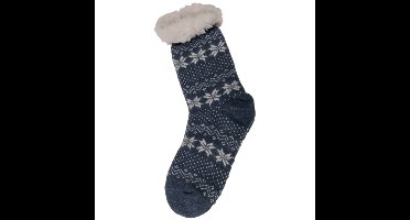 Dames anti-slip huissokken/slofsokken blauw one-size maat 36-41