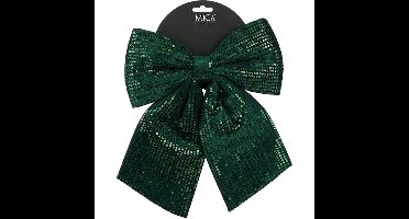 Decoratie strik - groen - 24 x 28 cm - polyester pailletten - strikken